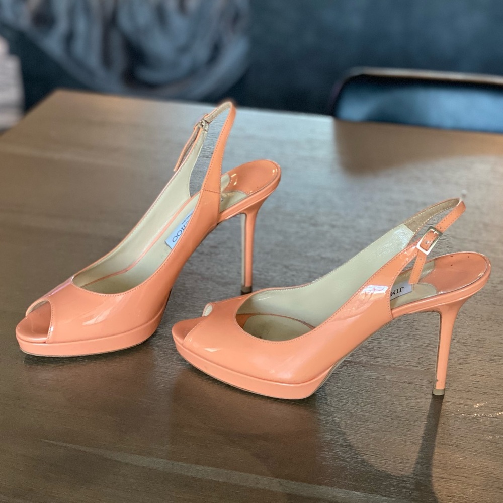 Jimmy Choo Salmon Pink Slingback Peep Toe Heels